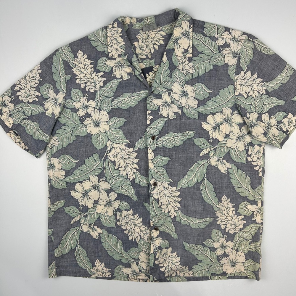 Royal Creations Hawaiian Shirt Mens XL Blue Green Hibiscus Floral Made in Hawaii